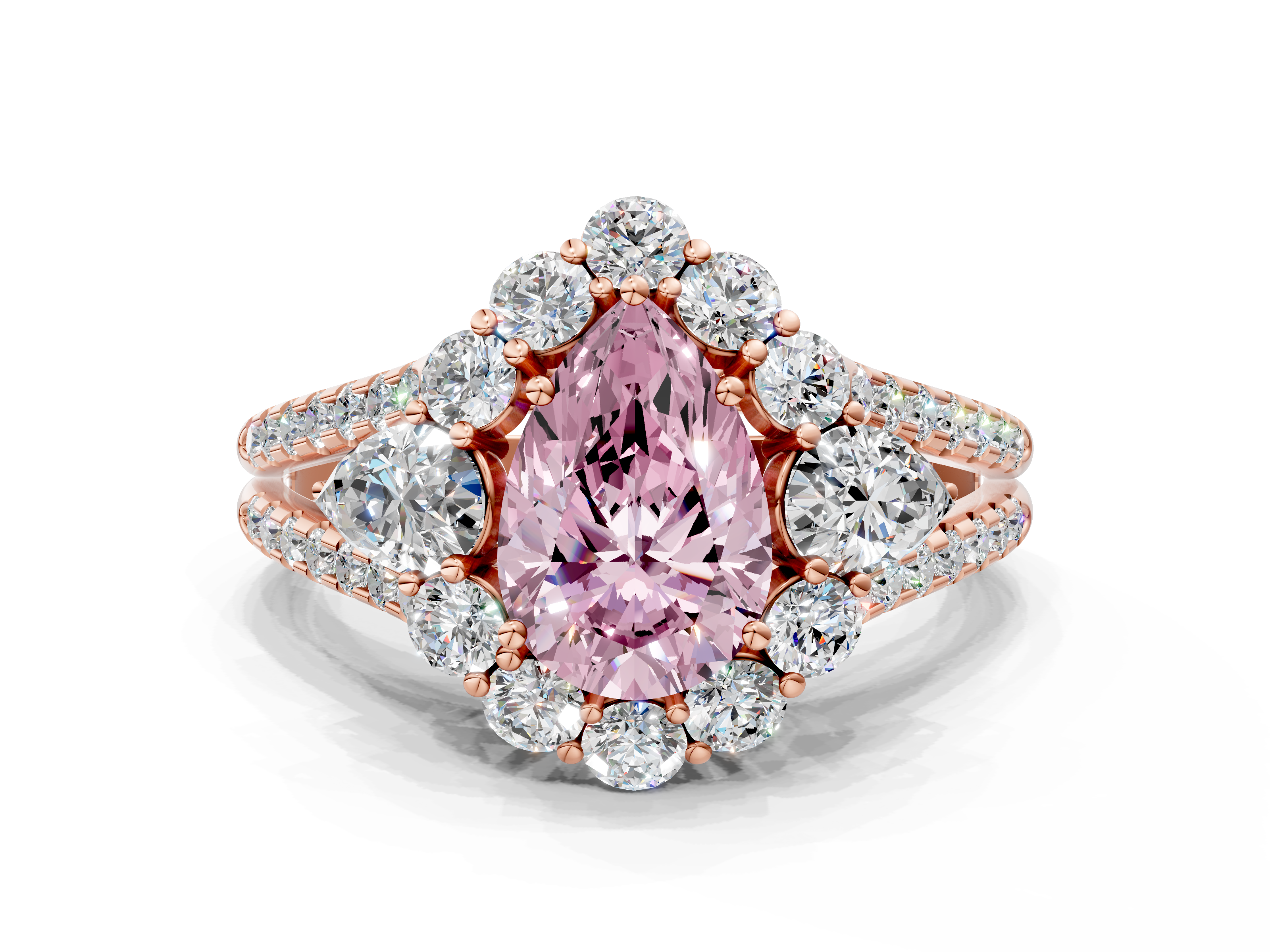Rose gold Fancy Pink Pear Halo Split Shank Diamond Engagement Ring wit