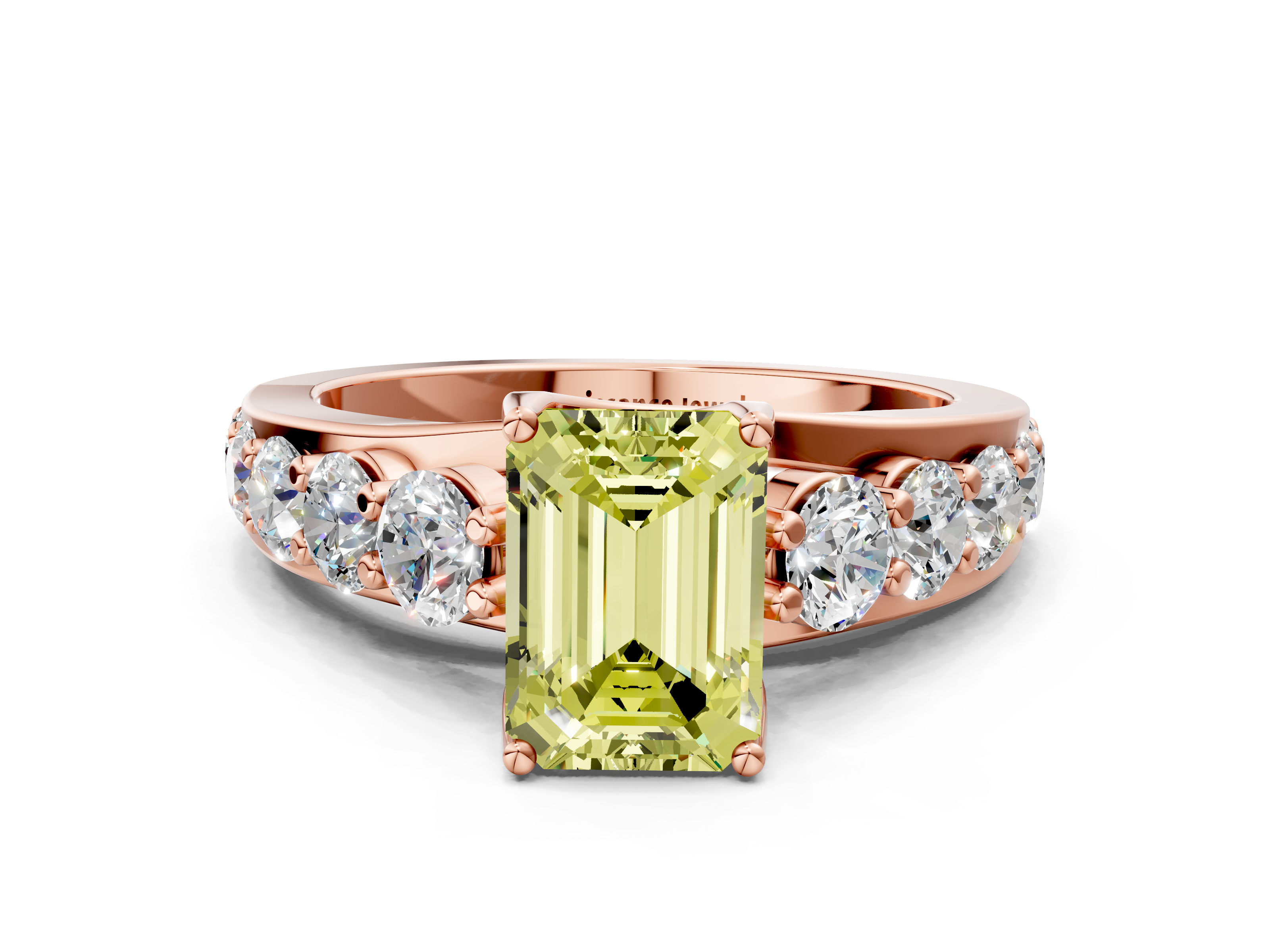 Rose gold Fancy Yellow Emerald Cut Diamond Engagement Ring with Pavé B