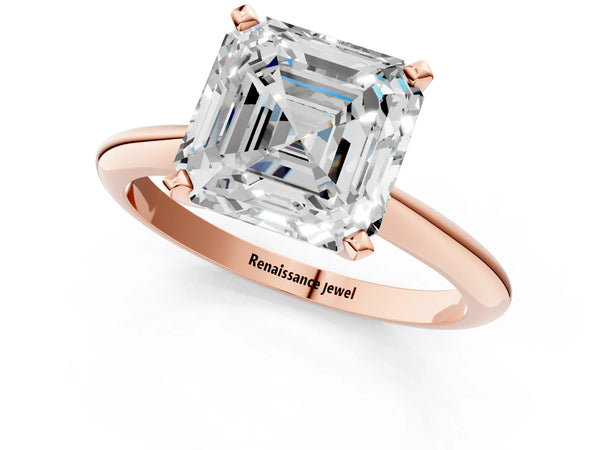 1 Carat Asscher Cut Rose gold Diamond Solitaire Engagement Ring with Classic Band and Four-Prong Setting