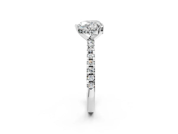1 Carat Heart Cut Platinum Diamond Solitaire Ring with Round Pavé Band and Four-Prong Setting