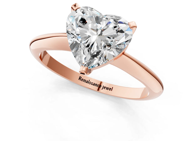 1 Carat Heart Cut Rose gold Diamond Solitaire Engagement Ring with Classic Band and Four-Prong Setting