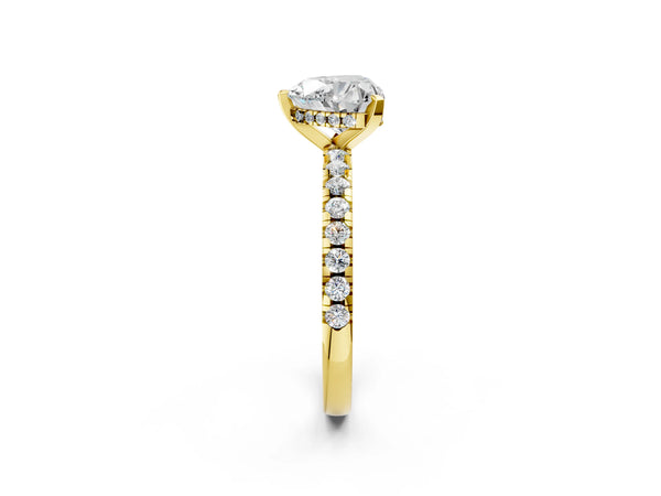 1 Carat Heart Cut Yellow gold Diamond Solitaire Ring with Round Pavé Band and Four-Prong Setting