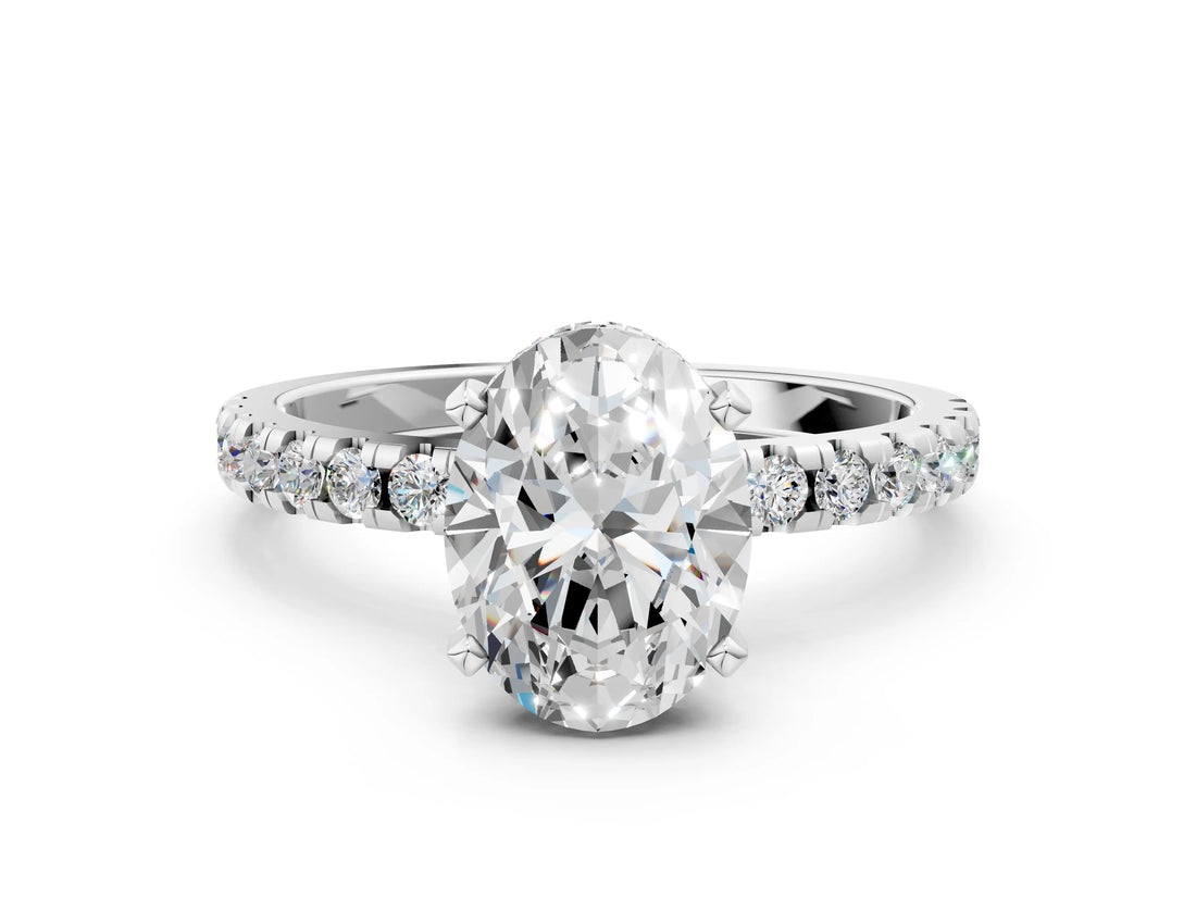 1 Carat Oval Cut White gold Diamond Solitaire Ring with Round  Pavé Band and Four-Prong Setting_60