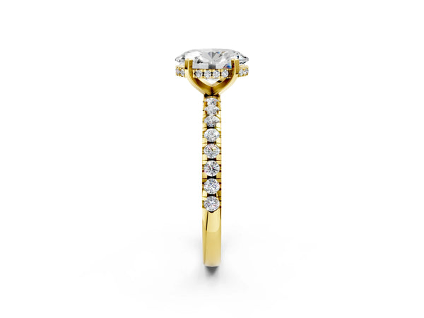 1 Carat Oval Cut Yellow gold Diamond Solitaire Ring with Round Pavé Band and Four-Prong Setting