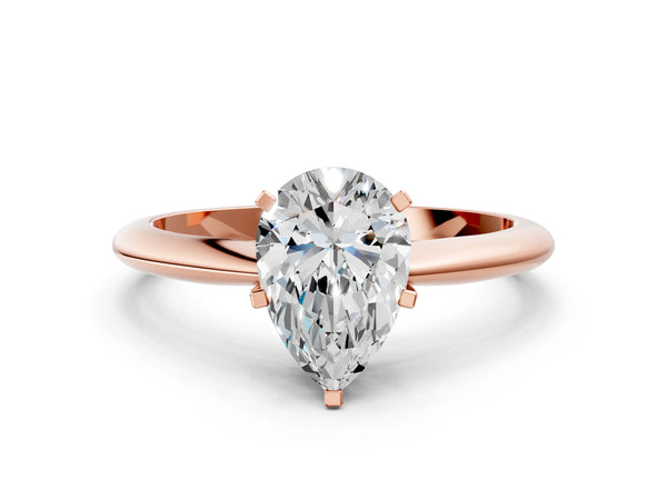 1 Carat Pear Cut Rose gold Diamond Solitaire Engagement Ring with Classic Band and Four-Prong Setting