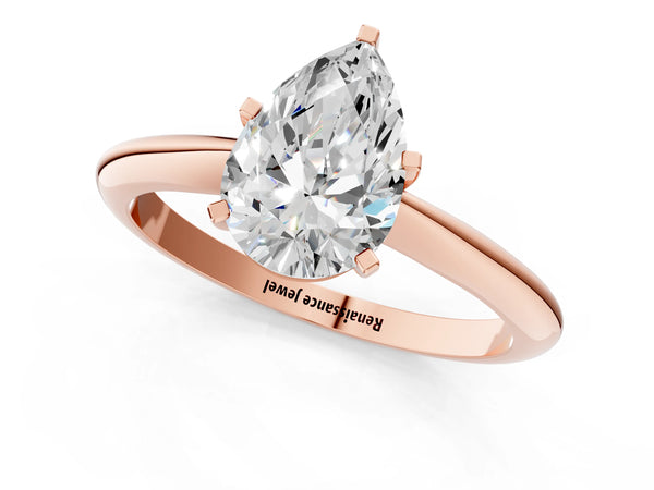 1 Carat Pear Cut Rose gold Diamond Solitaire Engagement Ring with Classic Band and Four-Prong Setting