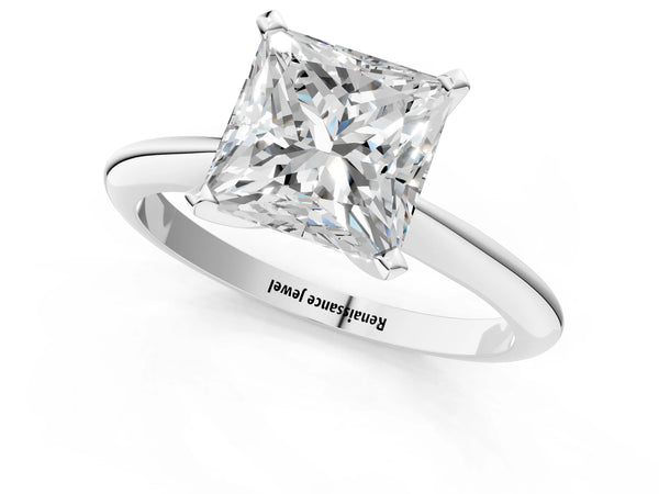 1 Carat Princess Cut Platinum Diamond Solitaire Engagement Ring with Classic Band and Four-Prong Setting
