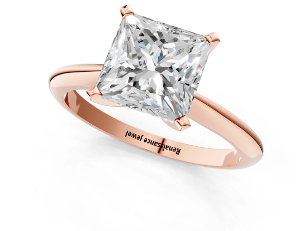 1 Carat Princess Cut Rose gold Diamond Solitaire Engagement Ring with Classic Band and Four-Prong Setting