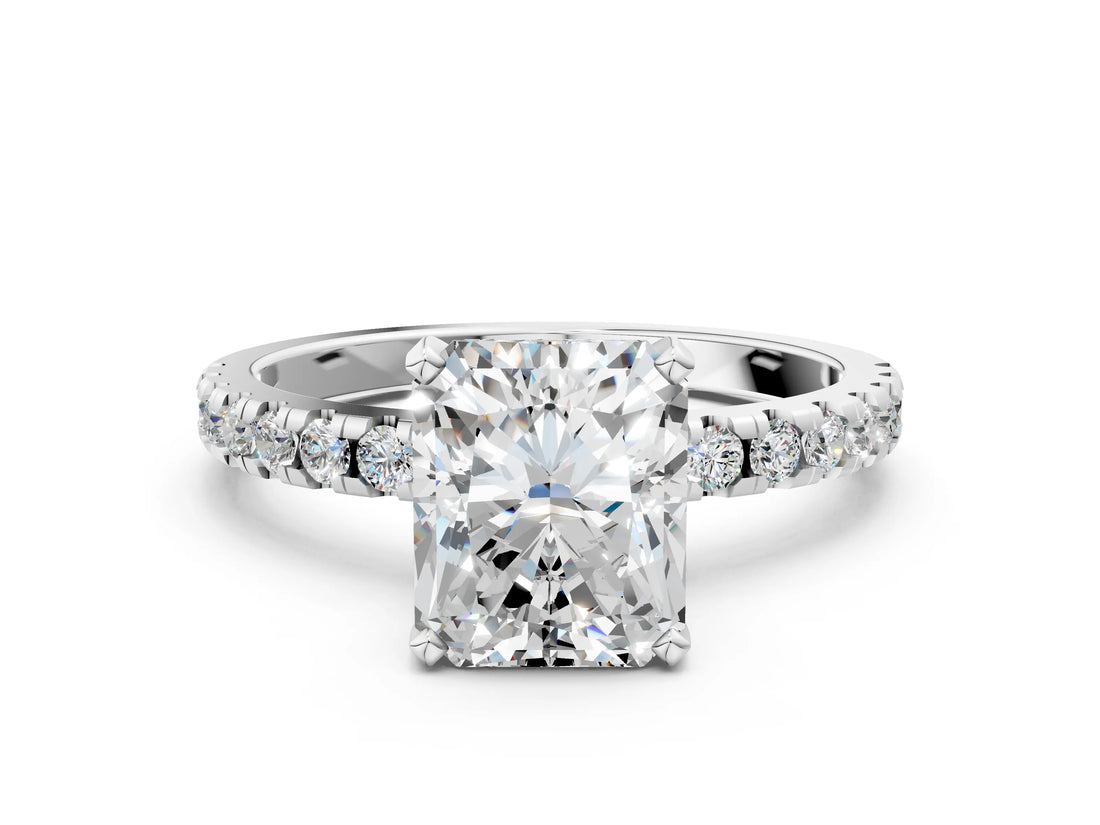 1 Carat Radiant Cut Platinum Diamond Solitaire Ring with Round  Pavé Band and Four-Prong Setting_84