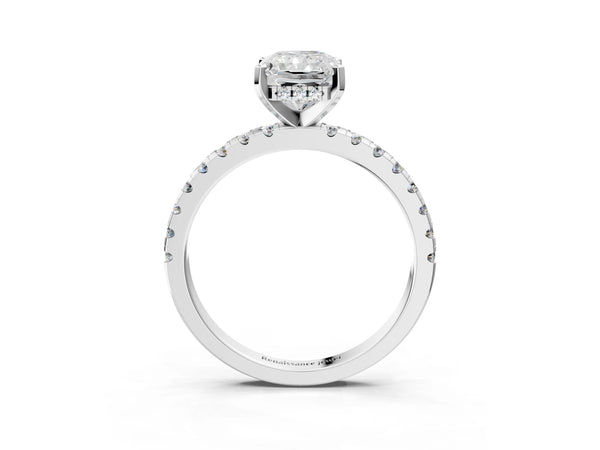 1 Carat Radiant Cut Platinum Diamond Solitaire Ring with Round Pavé Band and Four-Prong Setting