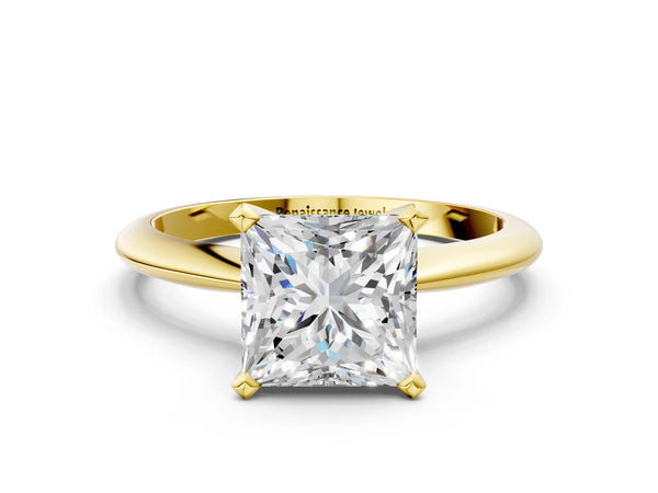 18K Yellow Gold 1.59 Carat F VS1 Princess Diamond Solitaire Engagement Ring with Classic Band and Four-Prong Setting