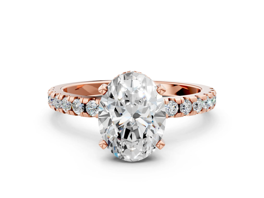 10 Carat Oval Cut Rose gold Diamond Solitaire Ring with Round  Pavé Band and Four-Prong Setting_36