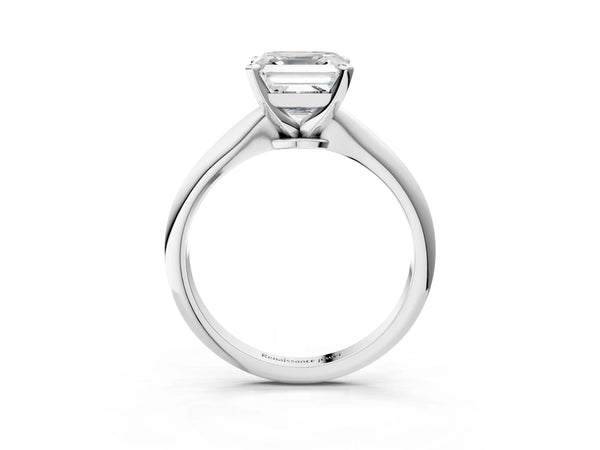 2 Carat Asscher Cut Platinum Diamond Solitaire Engagement Ring with Classic Band and Four-Prong Setting