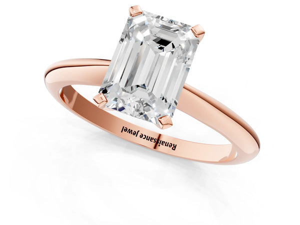 2 Carat Emerald Cut Rose gold Diamond Solitaire Engagement Ring with Classic Band and Four-Prong Setting