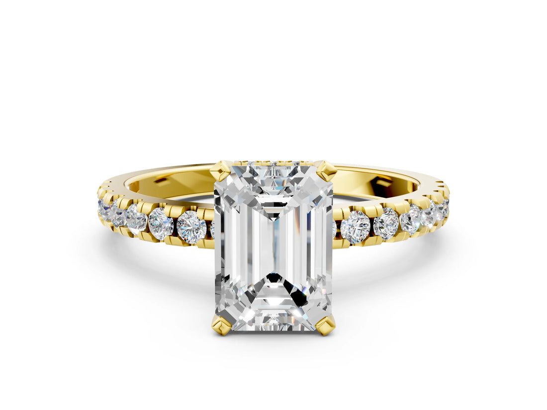 2 Carat Emerald Cut Yellow gold Diamond Solitaire Ring with Round  Pavé Band and Four-Prong Setting_36