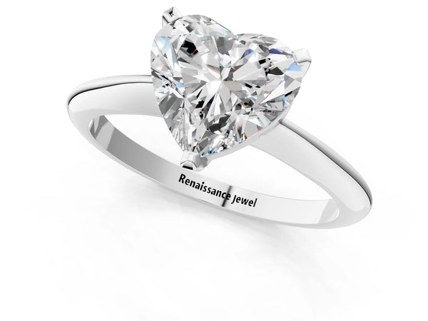 2 Carat Heart Cut White gold Diamond Solitaire Engagement Ring with Classic Band and Four-Prong Setting