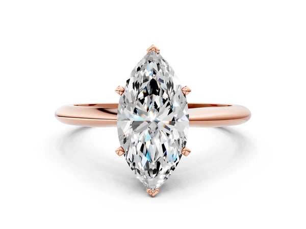 2 Carat Marquise Cut Rose gold Diamond Solitaire Engagement Ring with Classic Band and Four-Prong Setting