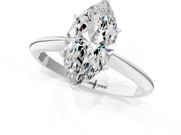 2 Carat Marquise Cut White gold Diamond Solitaire Engagement Ring with Classic Band and Four-Prong Setting