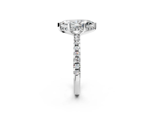 2 Carat Marquise Cut White gold Diamond Solitaire Ring with Round Pavé Band and Four-Prong Setting