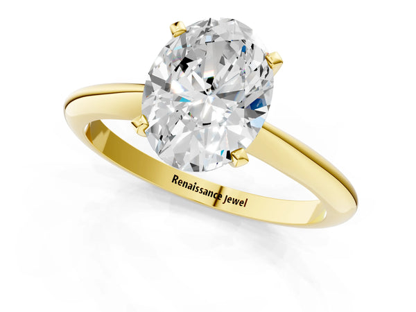 2 Carat Oval Cut Yellow gold Diamond Solitaire Engagement Ring with Classic Band and Four-Prong Setting
