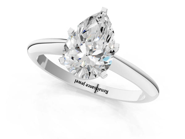 2 Carat Pear Cut Platinum Diamond Solitaire Engagement Ring with Classic Band and Four-Prong Setting