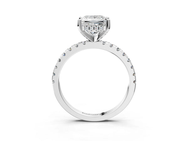 2 Carat Princess Cut Platinum Diamond Solitaire Ring with Round Pavé Band and Four-Prong Setting