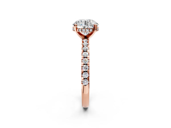2 Carat Round Cut Rose gold Diamond Solitaire Ring with Round Pavé Band and Four-Prong Setting