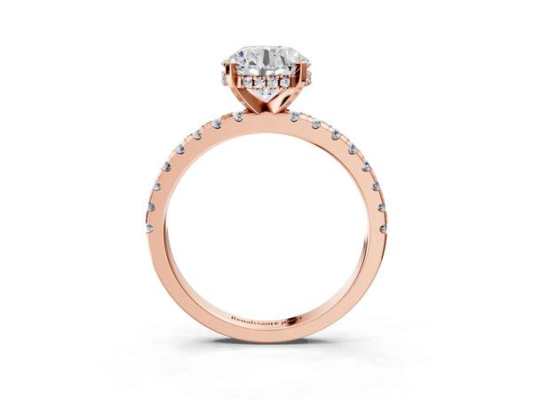 2 Carat Round Cut Rose gold Diamond Solitaire Ring with Round Pavé Band and Four-Prong Setting