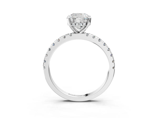 Platinum 2.58 Carat F VS1 Cushion Diamond Solitaire Ring with Round Pavé Band and Four-Prong Setting