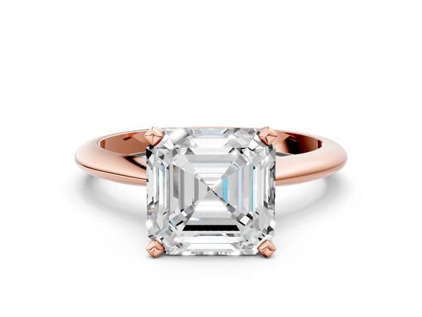 3 Carat Asscher Cut Rose gold Diamond Solitaire Engagement Ring with Classic Band and Four-Prong Setting