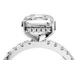 3 Carat Asscher Cut White gold Diamond Solitaire Ring with Round  Pavé Band and Four-Prong Setting_76