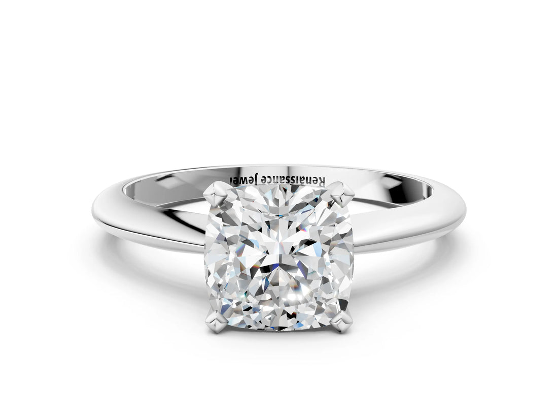 3 Carat Cushion Cut White gold Diamond Solitaire Engagement Ring with Classic Band and Four-Prong Setting_36
