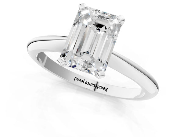 3 Carat Emerald Cut White gold Diamond Solitaire Engagement Ring with Classic Band and Four-Prong Setting