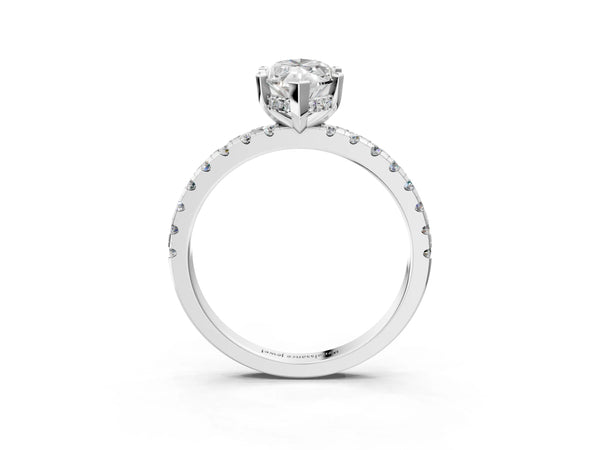 3 Carat Marquise Cut Platinum Diamond Solitaire Ring with Round Pavé Band and Four-Prong Setting