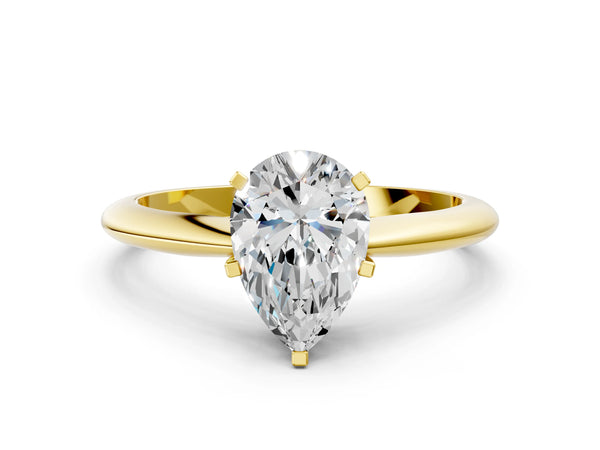 3 Carat Pear Cut Yellow gold Diamond Solitaire Engagement Ring with Classic Band and Four-Prong Setting