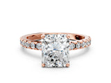 3 Carat Radiant Cut Rose gold Diamond Solitaire Ring with Round  Pavé Band and Four-Prong Setting_30