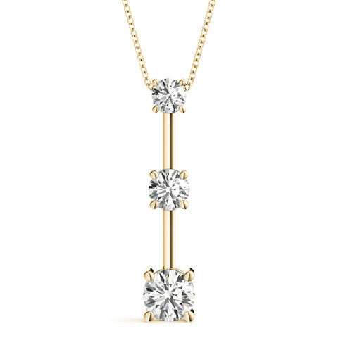Yellow gold Round Diamond Triple Bar Pendant with Four-Prong Setting