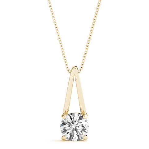 Yellow gold Round Solitaire Diamond V-Bale Pendant