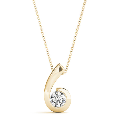Yellow gold Round Diamond Bezel Set Swirl Pendant