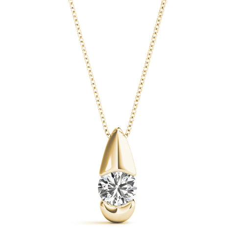 Yellow gold Round Diamond Bezel Set Teardrop Pendant
