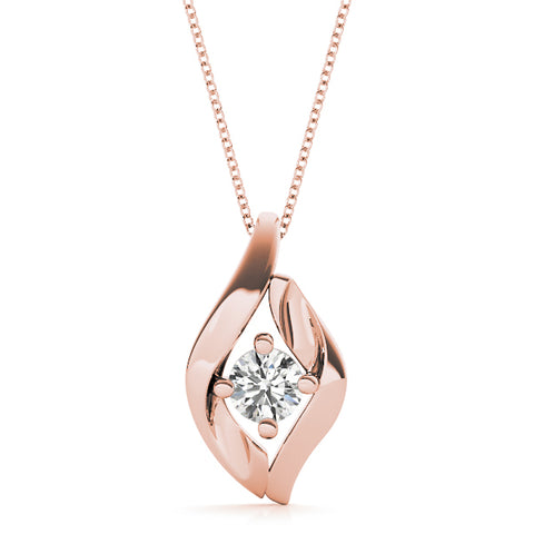 Rose gold Round Diamond Bezel-Set Leaf Pendant