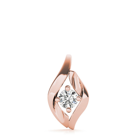Rose gold Round Diamond Bezel-Set Leaf Pendant