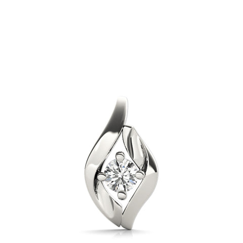 White gold Round Diamond Bezel-Set Leaf Pendant