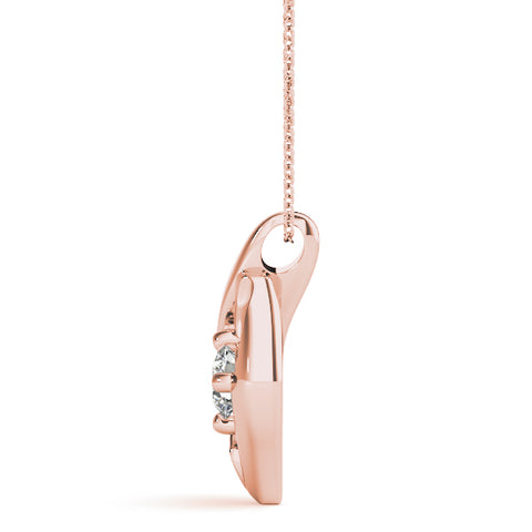 Rose gold Round Diamond Bezel-Set Leaf Pendant