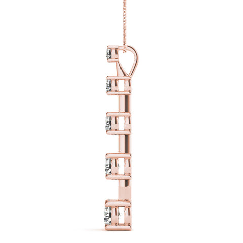Rose gold Vertical Bar Pendant with Round Brilliant Diamonds in Prong Setting