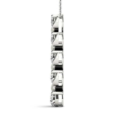 White gold Round Diamond Prong-Set Swirl Pendant