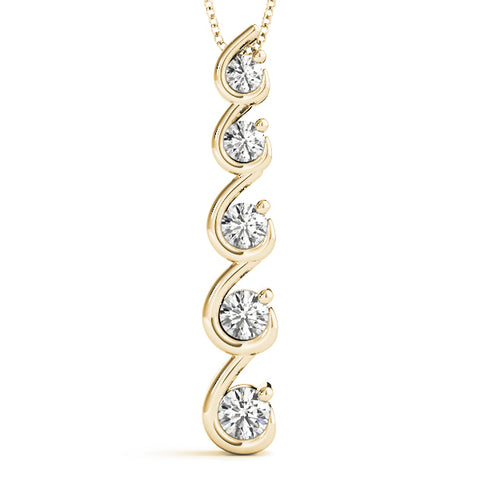 Yellow gold Round Diamond S-Curve Prong Pendant