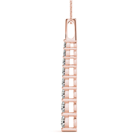 Rose gold Round Diamond Channel Set Vertical Bar Pendant