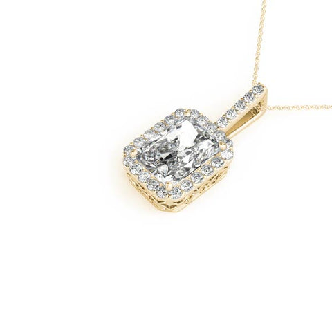 Yellow gold Halo Emerald-Cut Prong Set Pendant