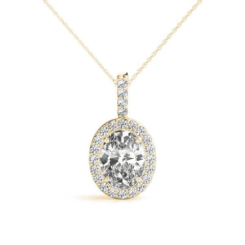 Yellow gold Halo Oval Diamond Pendant with Prong Setting